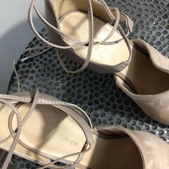{MARC FISHER} - BEIGE FAUX SUEDE LACE UP HEELS - SIZE 9 - S4 - Picture 6 of 11